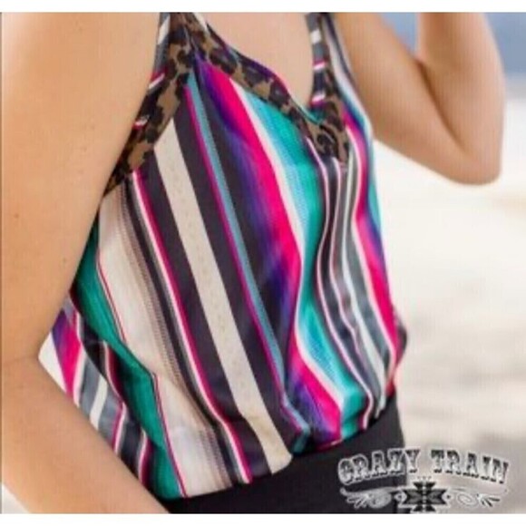 NWT Crazy Train XSMALL Serape Satin/Cheetah Tank Top Multicolor Spaghetti Strap - Picture 5 of 12